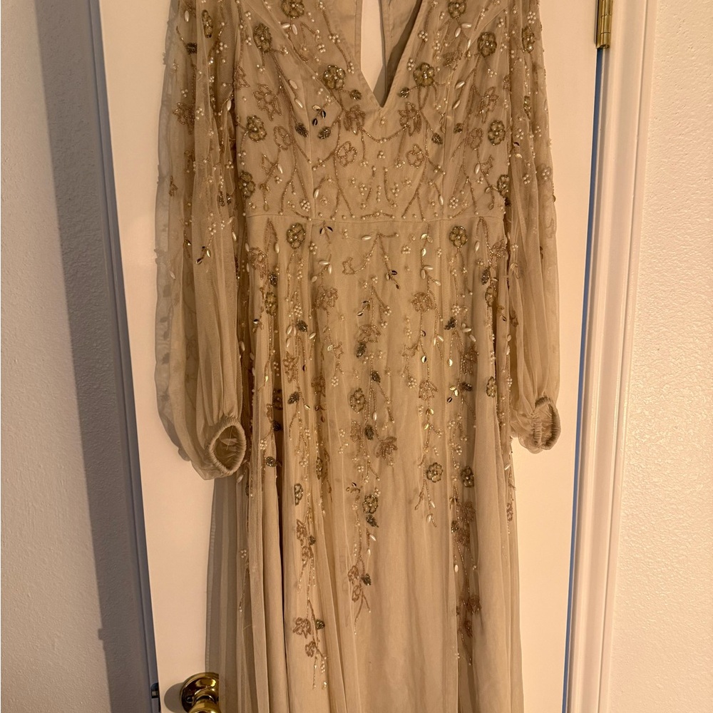 ASOS Cream Long Sleeve Embellished Dress